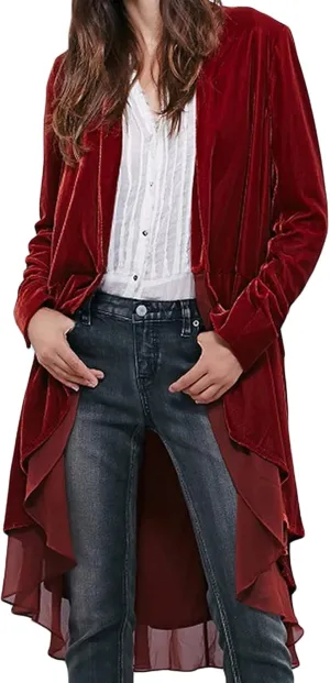 Women's Open Front Long Sleeve Velvet Cardigan Elegant Vintage Outerwear Fashion Collar Coat Long Blazers Coat