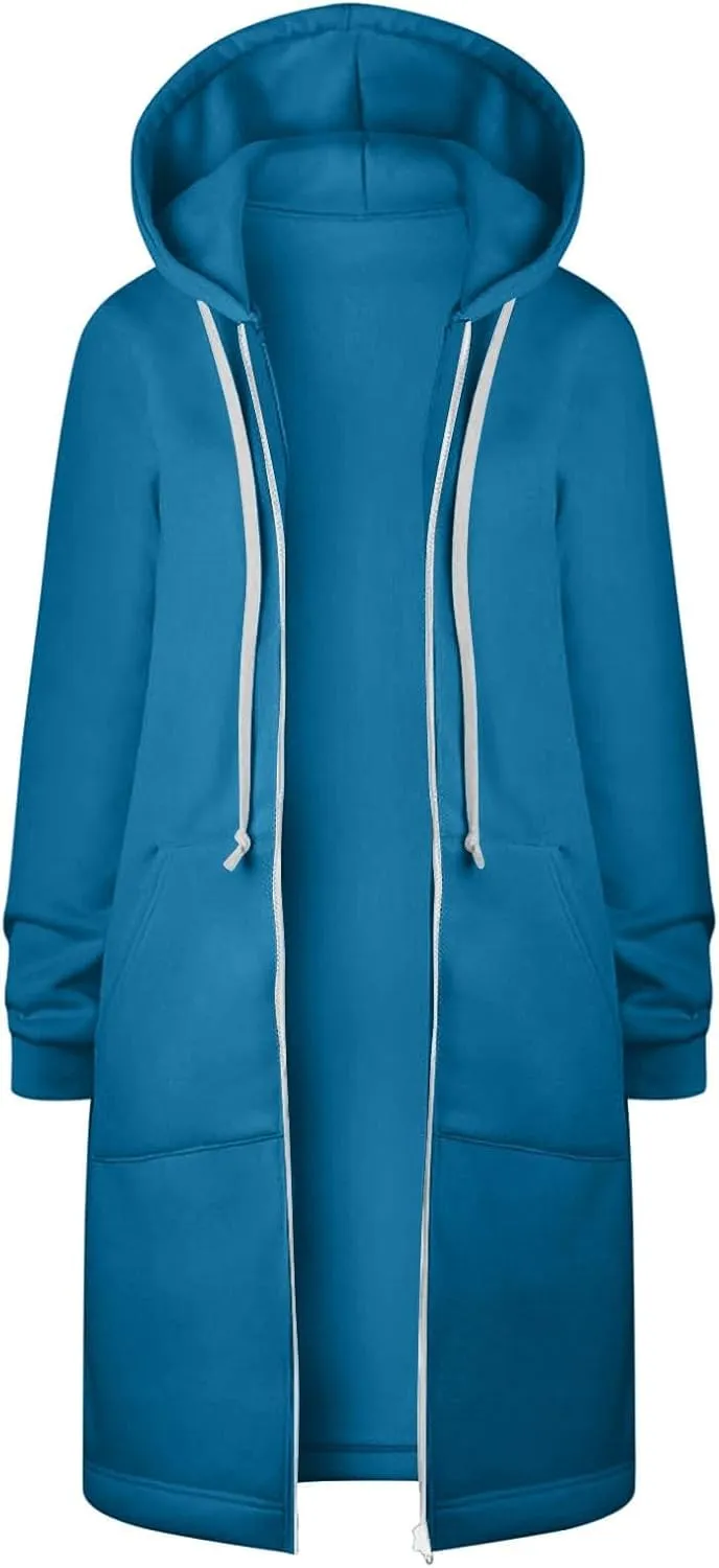 Womens Oversize Zip Up Hoodie Long Hooded Jackets Fashion Sweatshirts Casual Fleece Pullover Cute Hoodies with Pocket