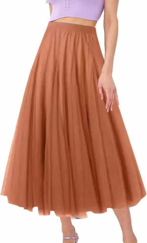 Women's Pleated Skirt Mesh Skirt Fairy Skirt Mid Length Long Skirt Dance Skirt Scrub Skirt