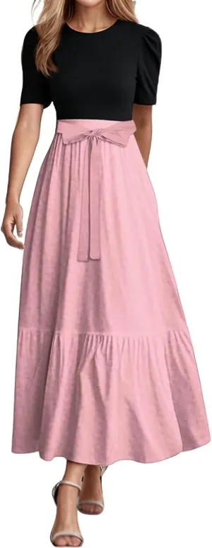 Women's Plus Size Maxi Dress Summer Half Lantern Sleeve Square Neck Smocked Flowy A-Line Elegant Wedding Guest Dresses