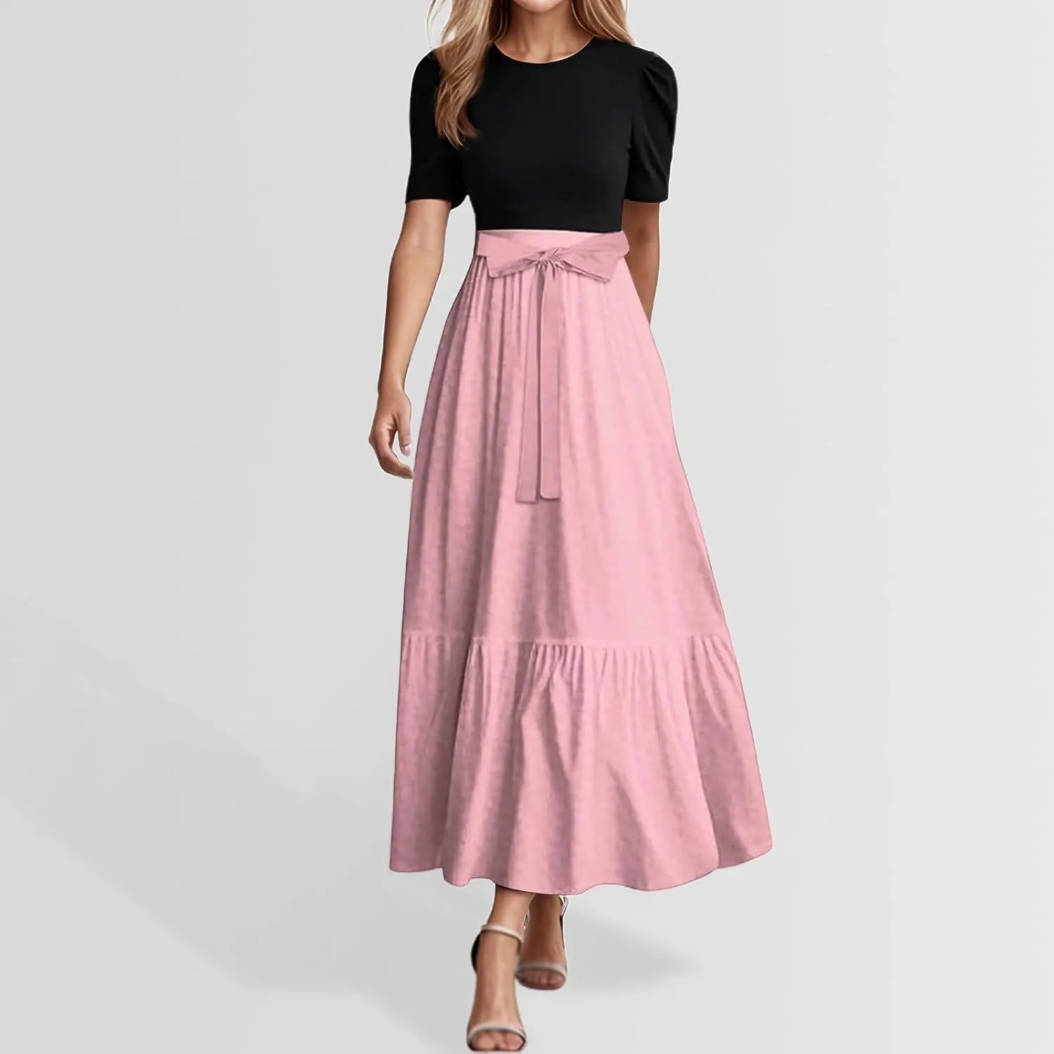 Women's Plus Size Maxi Dress Summer Half Lantern Sleeve Square Neck Smocked Flowy A-Line Elegant Wedding Guest Dresses