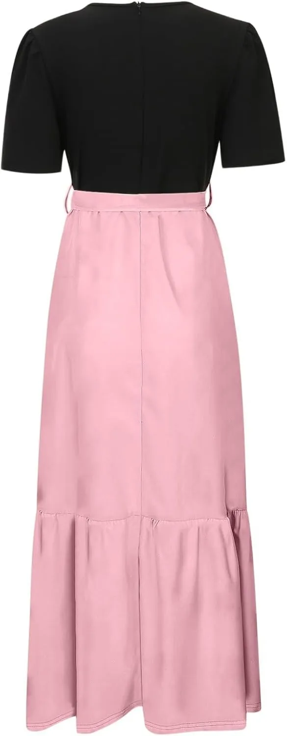 Women's Plus Size Maxi Dress Summer Half Lantern Sleeve Square Neck Smocked Flowy A-Line Elegant Wedding Guest Dresses