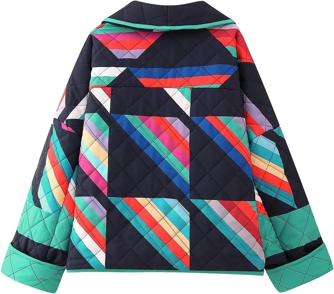 Womens Quilted Jacket Lightweight Color Block Puffer Jacket Cardigan Oversized Winter Coat Open Front Jacket Pockets