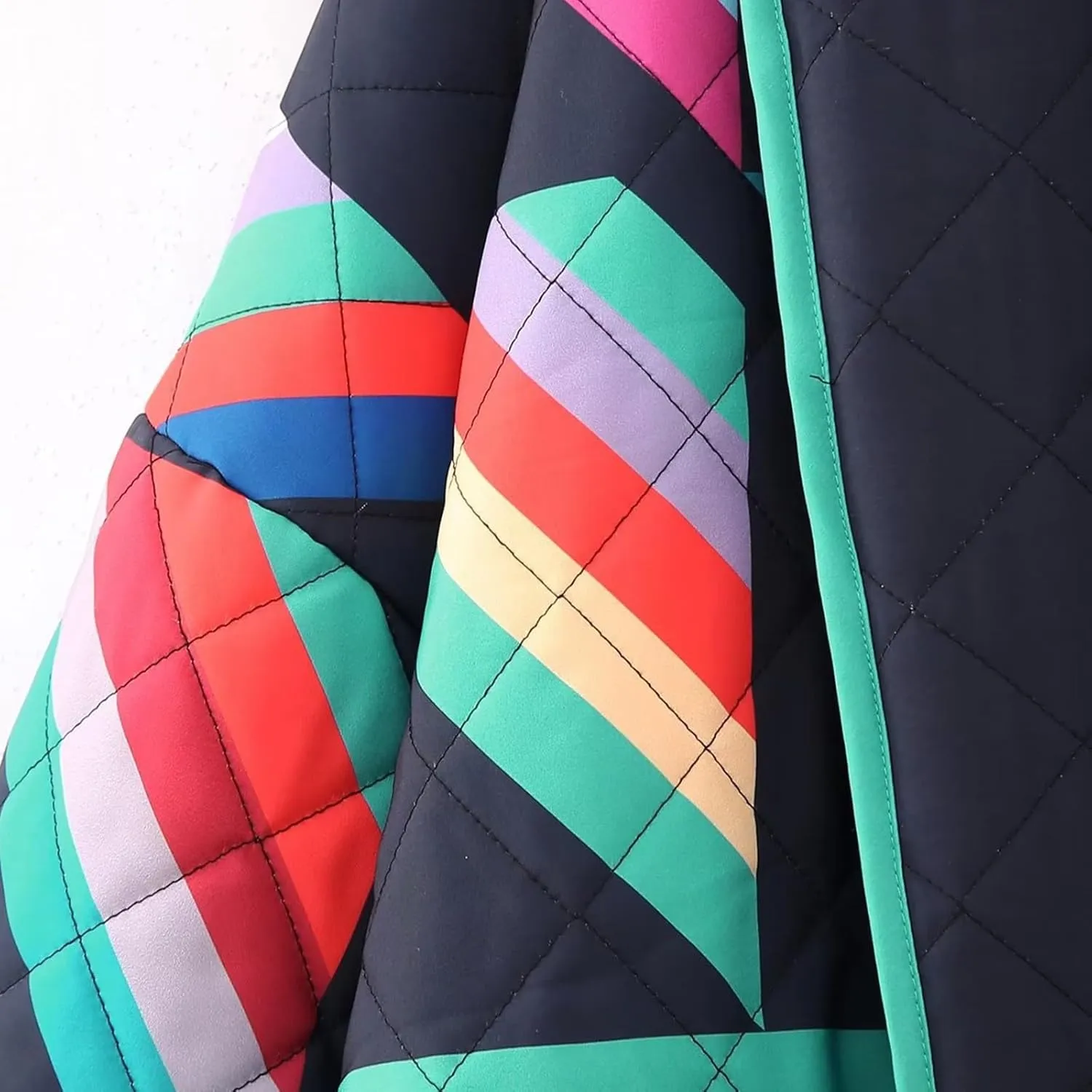 Womens Quilted Jacket Lightweight Color Block Puffer Jacket Cardigan Oversized Winter Coat Open Front Jacket Pockets