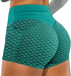 Womens Scrunch Butt Lifting Yoga Shorts with Pockets Tummy Control High Waisted Booty Shorts Textured Legging