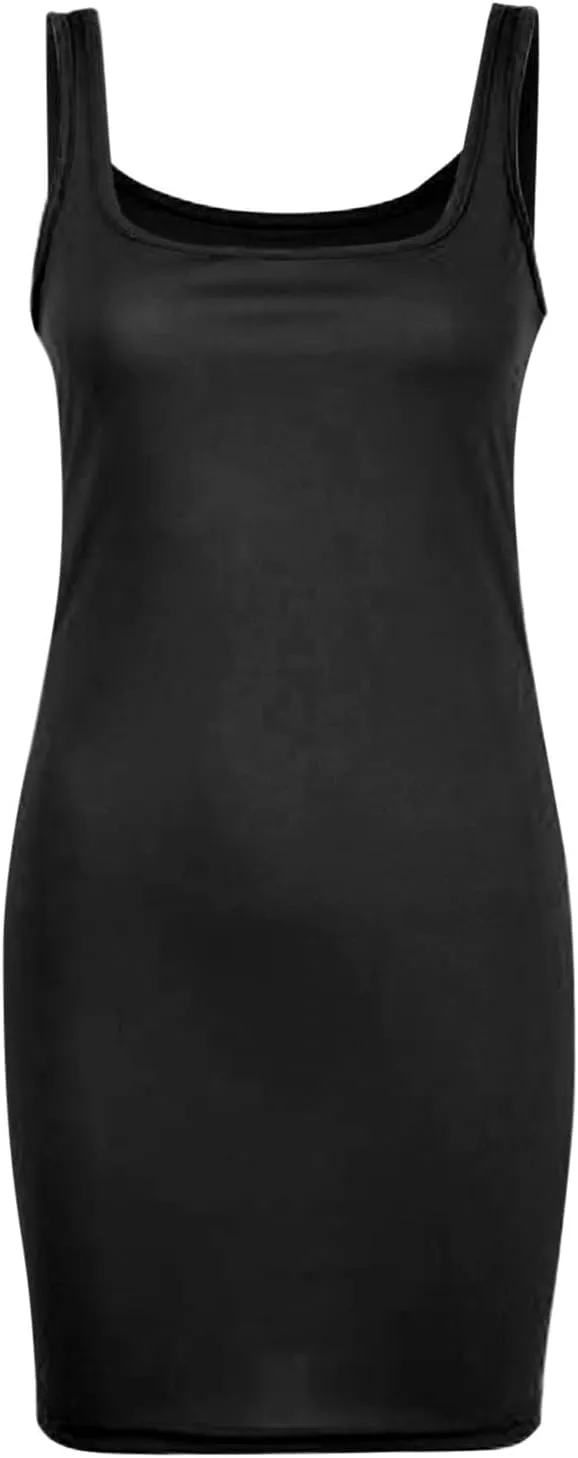 Women's Sexy Summer Form Fitting Square Neck Sleeveless Tank Dress Plus Size Loose Fit