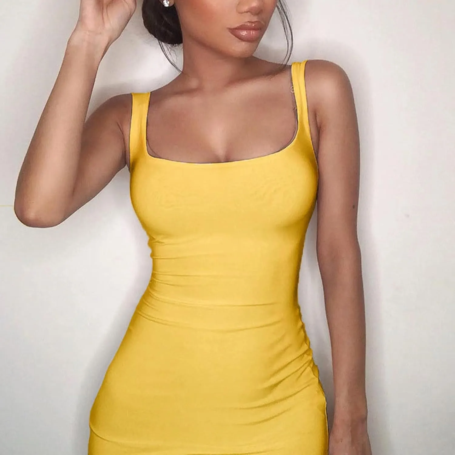 Women's Sexy Summer Form Fitting Square Neck Sleeveless Tank Dress Plus Size Loose Fit