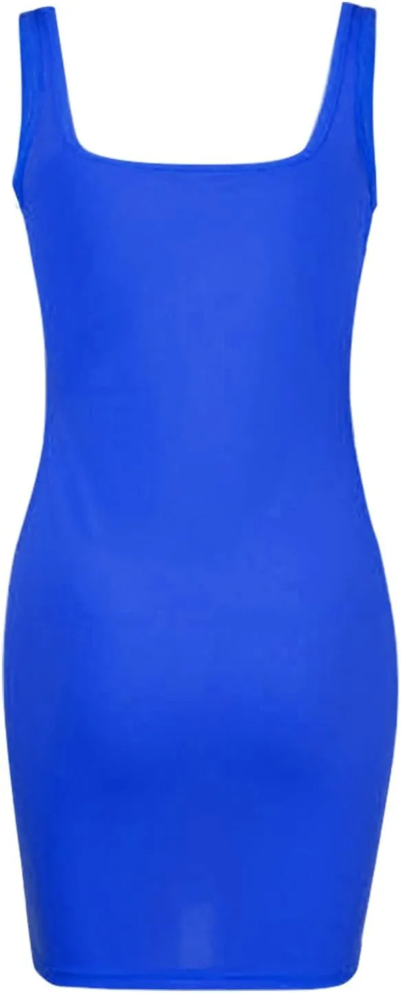 Women's Sexy Summer Form Fitting Square Neck Sleeveless Tank Dress Plus Size Loose Fit