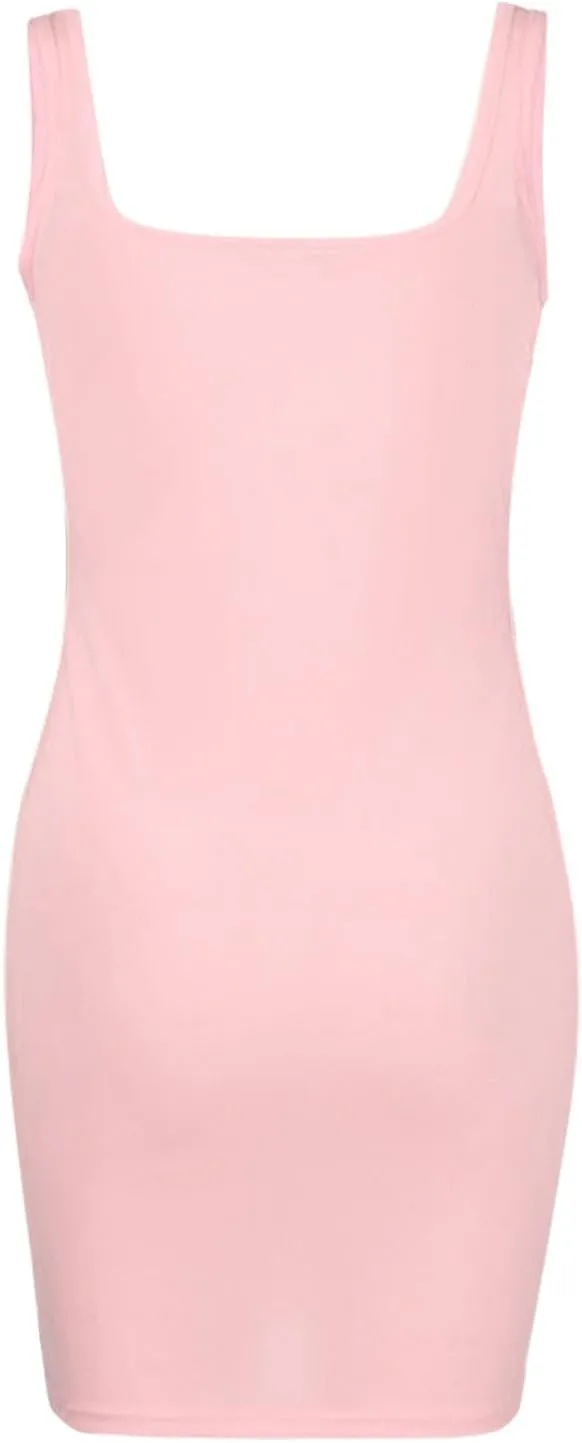 Women's Sexy Summer Form Fitting Square Neck Sleeveless Tank Dress Plus Size Loose Fit