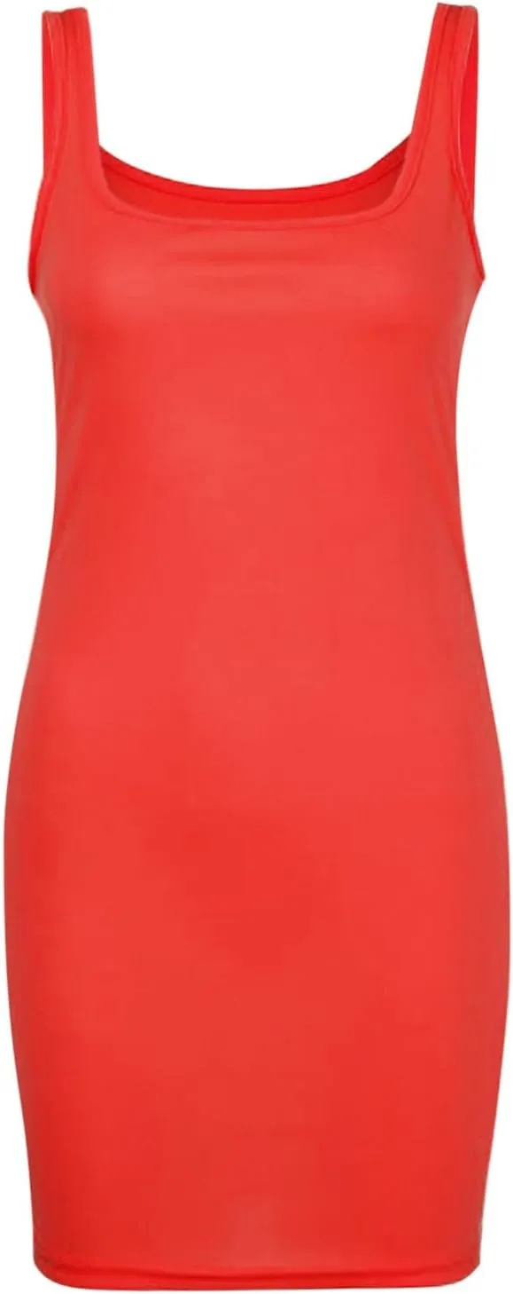 Women's Sexy Summer Form Fitting Square Neck Sleeveless Tank Dress Plus Size Loose Fit