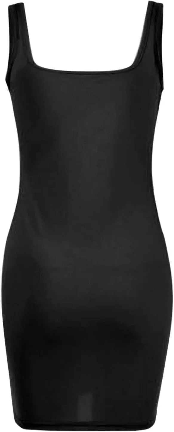 Women's Sexy Summer Form Fitting Square Neck Sleeveless Tank Dress Plus Size Loose Fit