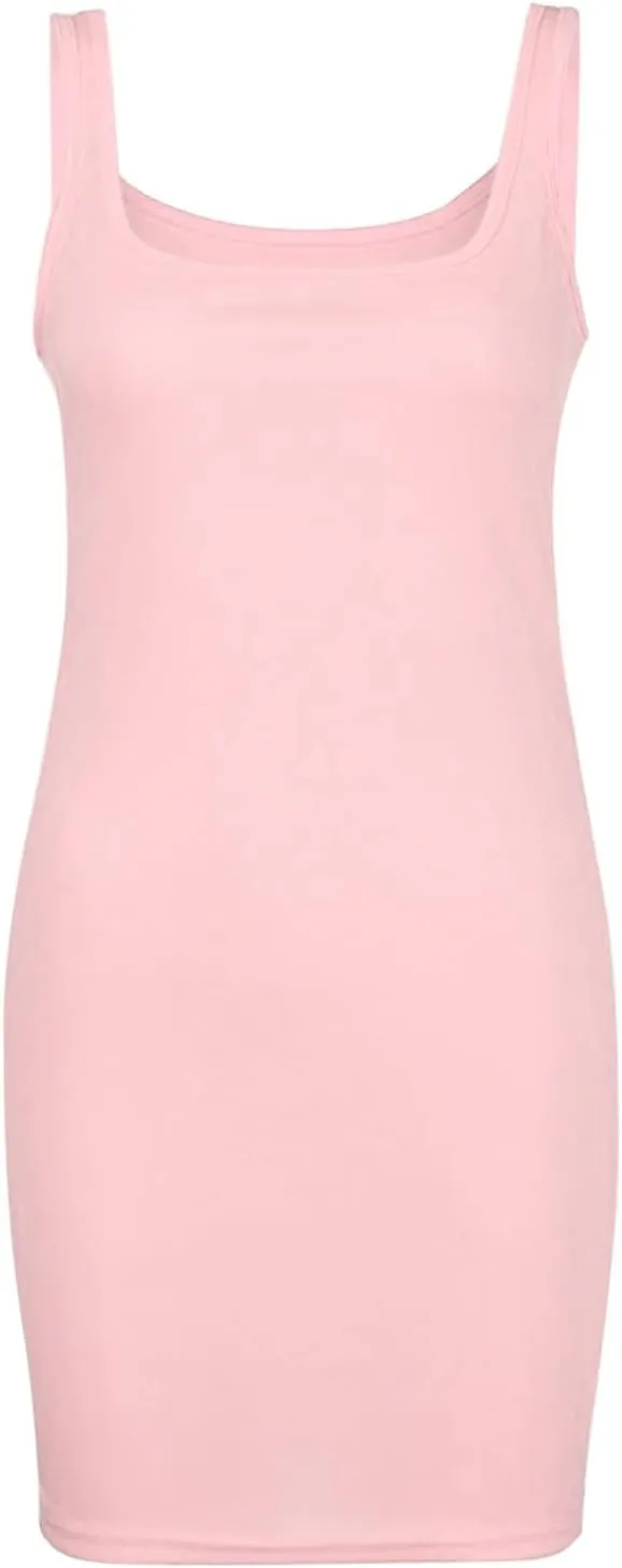 Women's Sexy Summer Form Fitting Square Neck Sleeveless Tank Dress Plus Size Loose Fit
