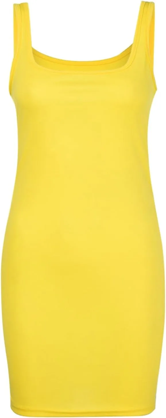 Women's Sexy Summer Form Fitting Square Neck Sleeveless Tank Dress Plus Size Loose Fit