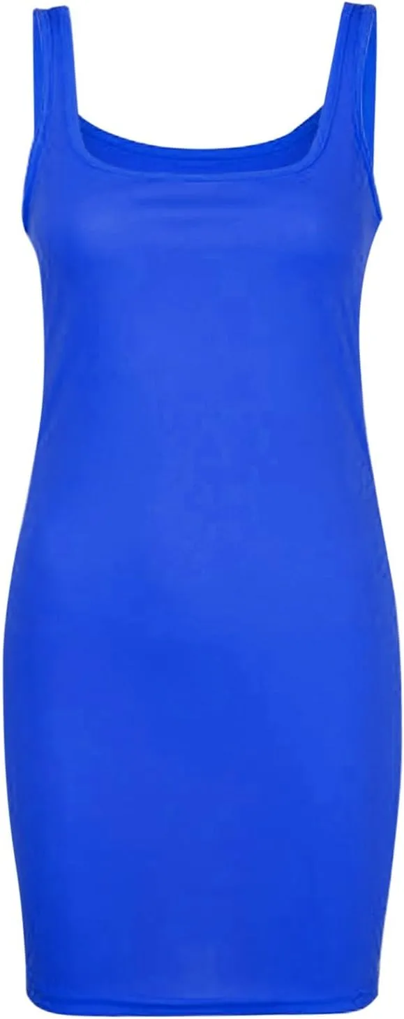 Women's Sexy Summer Form Fitting Square Neck Sleeveless Tank Dress Plus Size Loose Fit