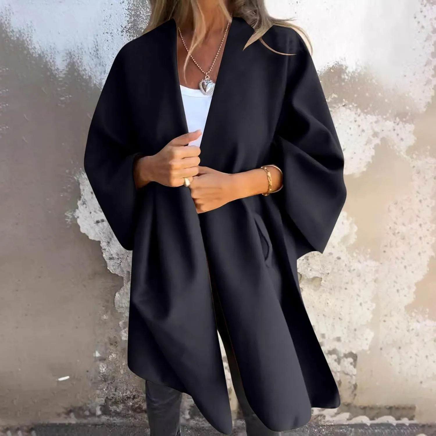 Women's Shawl Wrap Coat Fall Winter Oversized Casual Open Front Cape Cardigan Sweater Boho Buffalo Poncho