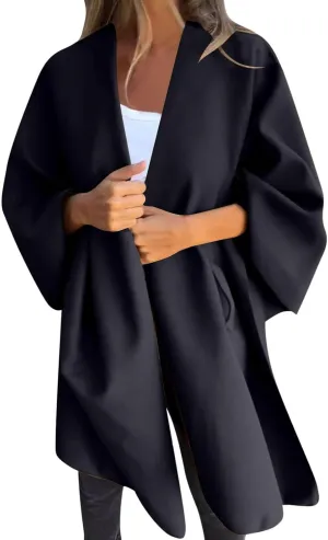 Women's Shawl Wrap Coat Fall Winter Oversized Casual Open Front Cape Cardigan Sweater Boho Buffalo Poncho