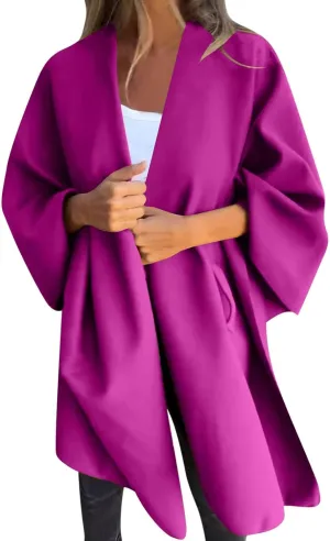 Women's Shawl Wrap Coat Fall Winter Oversized Casual Open Front Cape Cardigan Sweater Boho Buffalo Poncho
