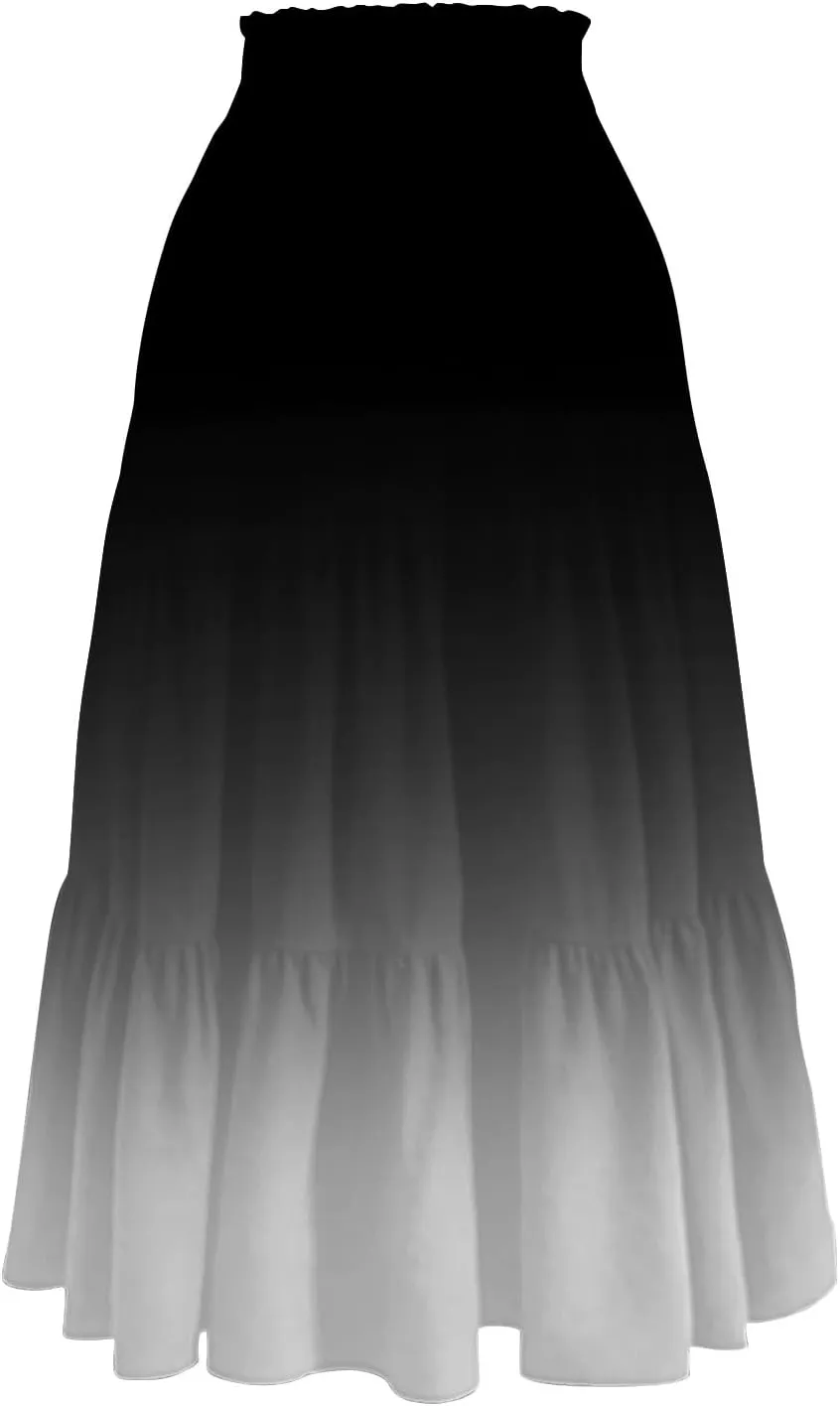 Women's Skirt Vintage Gradient Print Flared Ruffle A-Line Skirts Casual Boho Maxi Skirt with Pocket