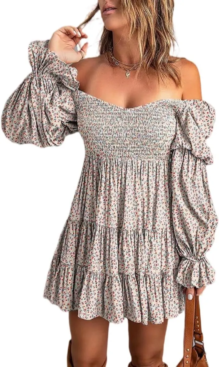 Women's Solid Color A Line Skirts, 2025 Fashion Sexy Line Neck Off The Shoulder Dresses