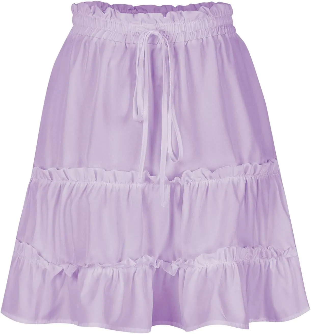 Women's Summer Boho A-line Mini Skirt Elastic Waist Drawstring Tiered Skirts Pleated Ruffle Hem Flowy Short Skirt
