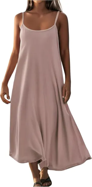 Womens Summer Boho Maxi Dress Casual Sleeveless Full Slip Spaghetti Strap Nightgown Modal Fabric Soft Long Maxi Dress