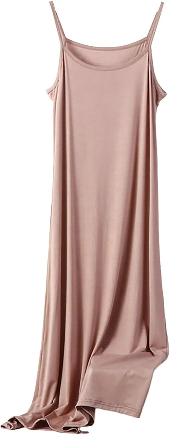 Womens Summer Boho Maxi Dress Casual Sleeveless Full Slip Spaghetti Strap Nightgown Modal Fabric Soft Long Maxi Dress