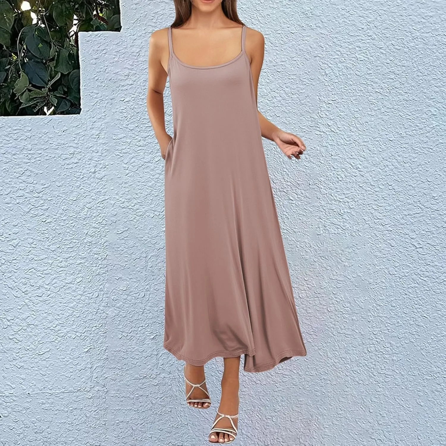 Womens Summer Boho Maxi Dress Casual Sleeveless Full Slip Spaghetti Strap Nightgown Modal Fabric Soft Long Maxi Dress