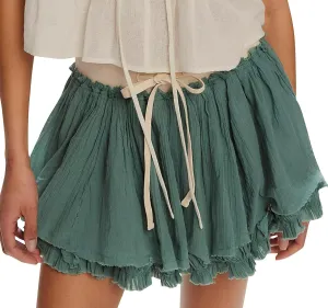 Women’s Summer Casual Mini Skirt Cute Drawstring Ruffle Tiered Skirts Flowy Vintage Layered High Waist Beach Skirt