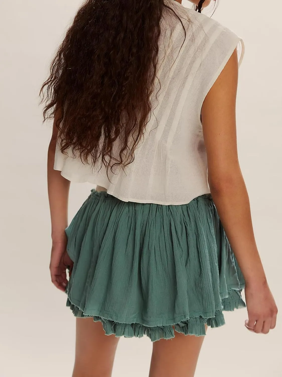 Women’s Summer Casual Mini Skirt Cute Drawstring Ruffle Tiered Skirts Flowy Vintage Layered High Waist Beach Skirt
