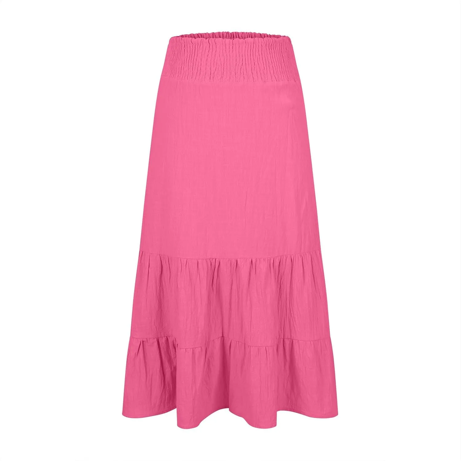 Women's Summer Comfy Tiered Skirts Elastic High Waisted A-Line Skirts Casual Beach Vacation Flowy Long Skirts