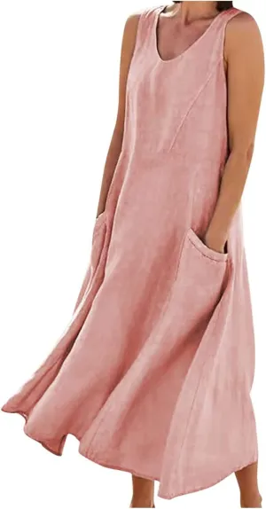 Womens Summer Cotton Linen Dresses 2025 Plus Size Travel Maxi Dresses with Pockets Vacation Wear Casual Spring Dress