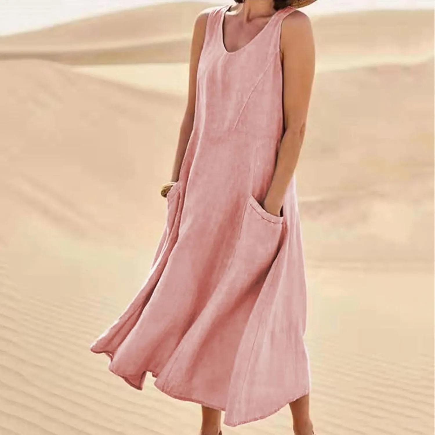 Womens Summer Cotton Linen Dresses 2025 Plus Size Travel Maxi Dresses with Pockets Vacation Wear Casual Spring Dress