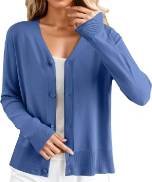 Women's Sweater Cardigans Long Sleeve Thin Lightweight Open Front Button Cardigan Dressy Casual Fall Knit Cardigans