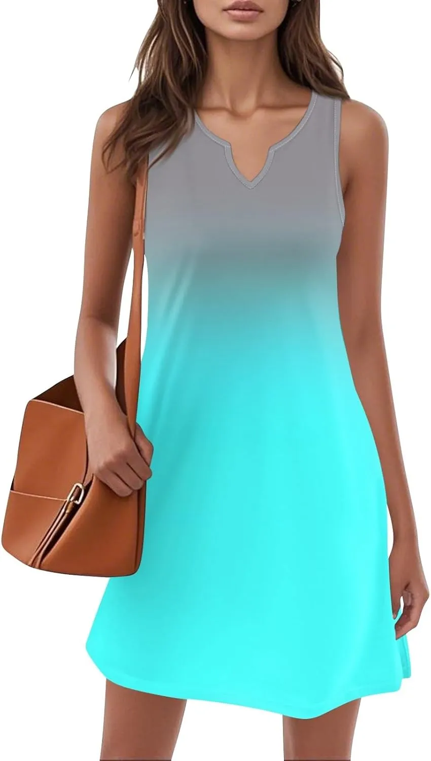 Women's Tank Nightgown Dresses V Neck Sleepshirts Soft Dress Sleeveless Solid Color Chemise Nightdress S-XXL