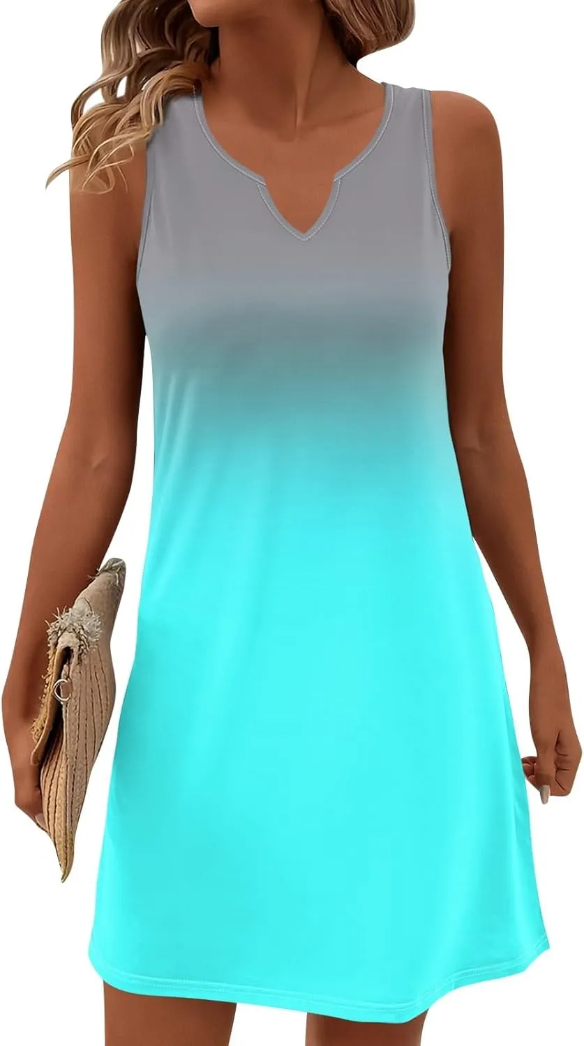 Women's Tank Nightgown Dresses V Neck Sleepshirts Soft Dress Sleeveless Solid Color Chemise Nightdress S-XXL