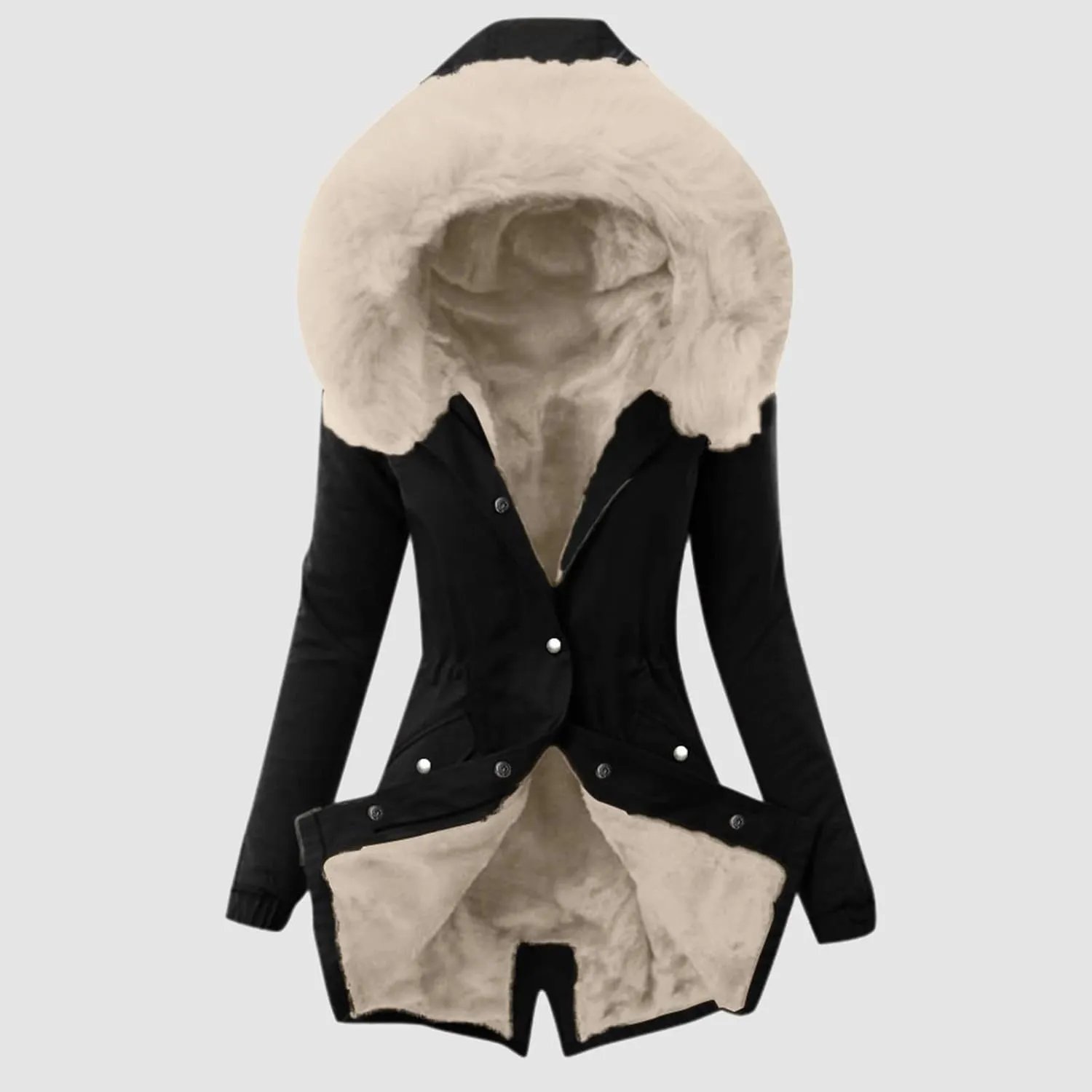 Women's Thick Fleece Lined Parka Faux Fur Collar Camouflage Solid Winter Coats Hooded Jackets Military Anorak Pockets