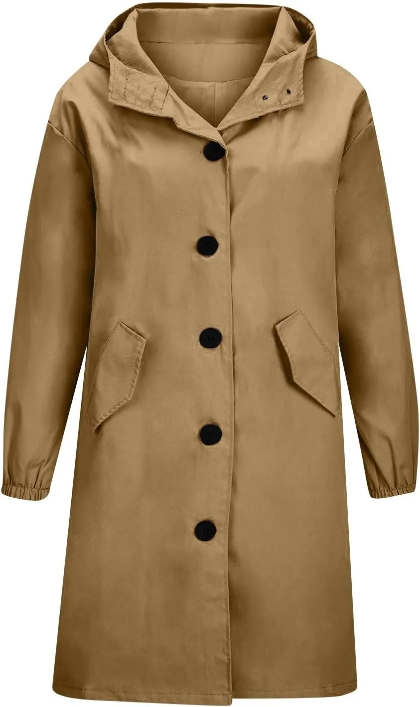 Women's Trench Jackets Rain Jacket Loose Winter Hooded Oversized Elegant Windbreaker Comfortable Coat Outwear