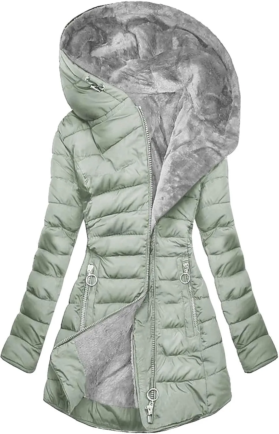 Womens Winter Coats Warm Hooded Sherpa Lined Parkas Jacket Thick Fleece Outerwear Faux Fur Plus Size Puffer Down Jackets