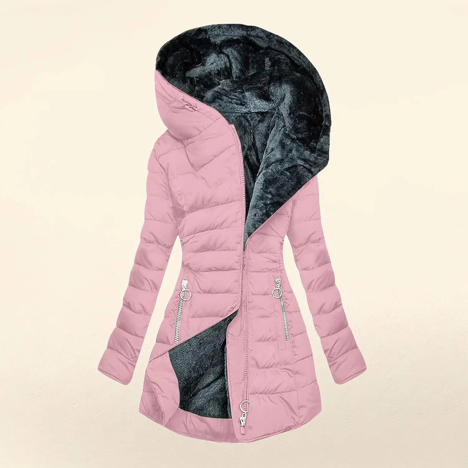 Womens Winter Coats Warm Hooded Sherpa Lined Parkas Jacket Thick Fleece Outerwear Faux Fur Plus Size Puffer Down Jackets