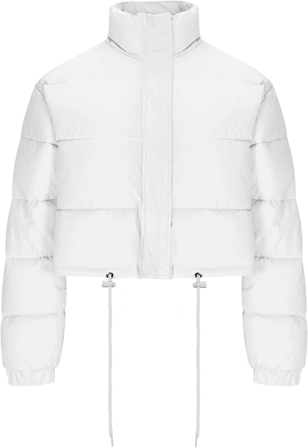 Women's Winter Cropped Puffer Jacket Stand Collar Zip Drawstring Short Padded Down Coats Slim Fit Outerwear