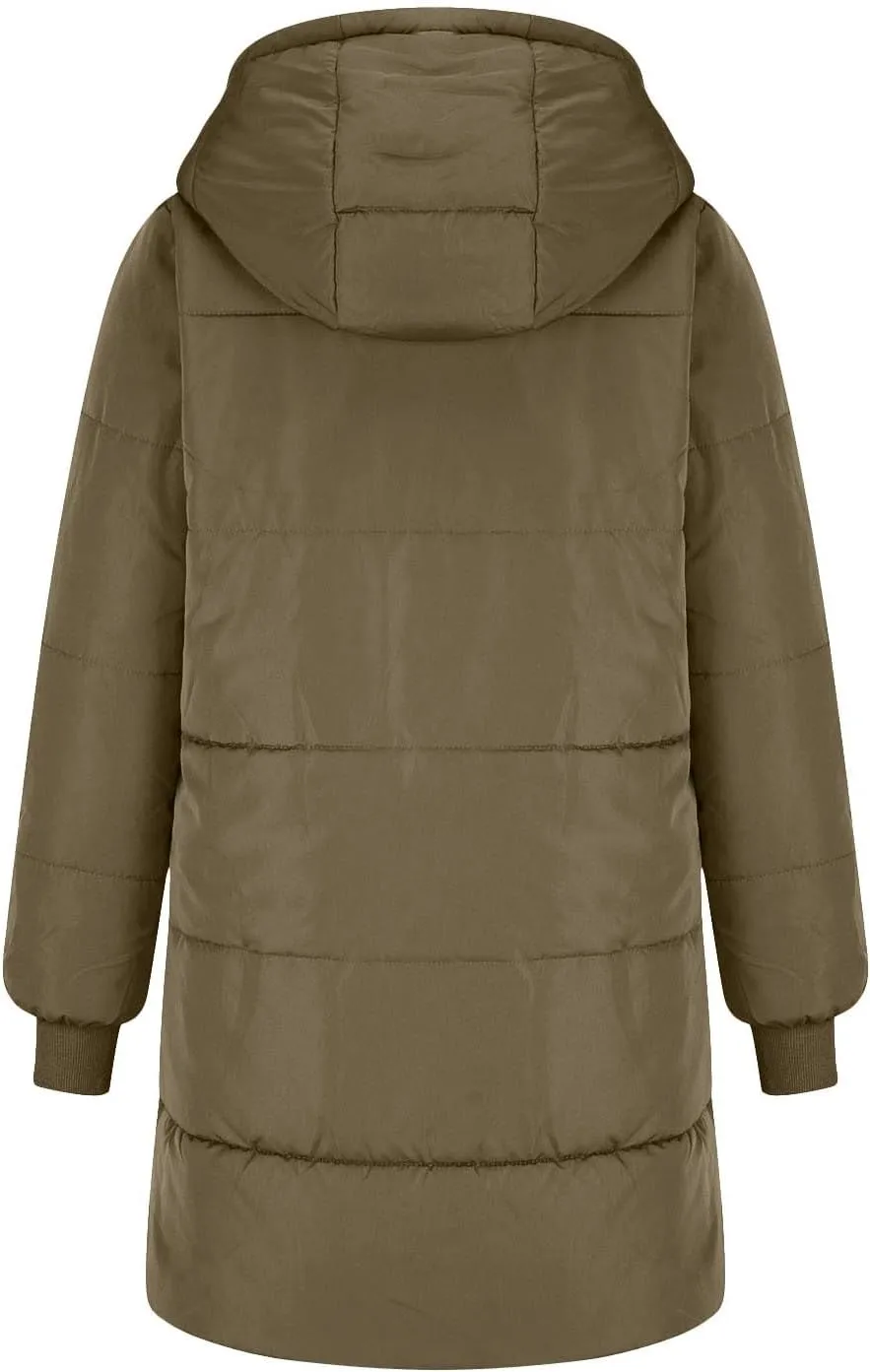 Womens Winter Long Down Coats Teddy Fleece Lined Jacket Plus Size Warm Down Thicken Hooded Windproof Quilted Puffer Jackets