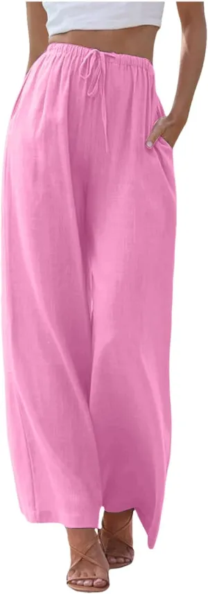 Womens Yoga Pants High Waisted Pants Drawstring Elastic Waist Straight Leg Loose Fit Trousers with Pockets