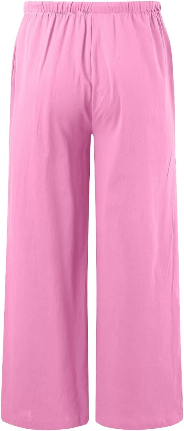 Womens Yoga Pants High Waisted Pants Drawstring Elastic Waist Straight Leg Loose Fit Trousers with Pockets