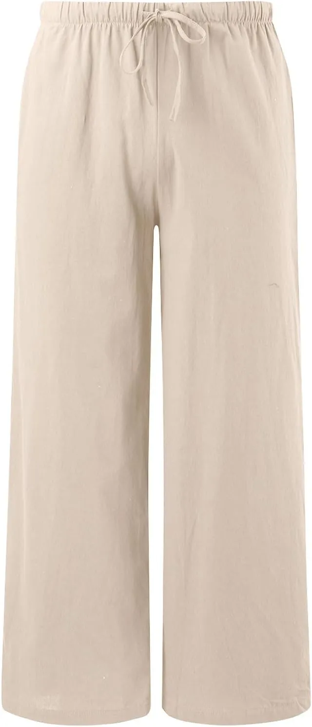 Womens Yoga Pants High Waisted Pants Drawstring Elastic Waist Straight Leg Loose Fit Trousers with Pockets