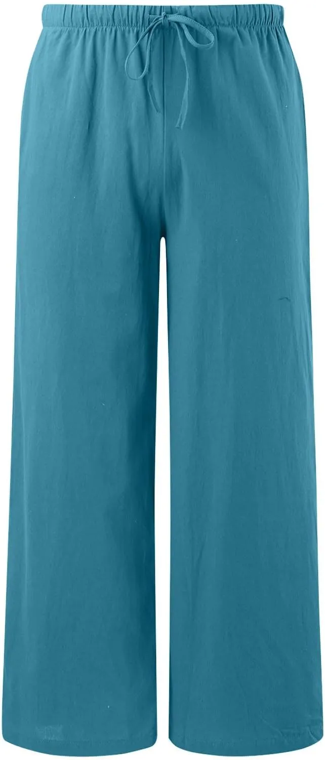 Womens Yoga Pants High Waisted Pants Drawstring Elastic Waist Straight Leg Loose Fit Trousers with Pockets