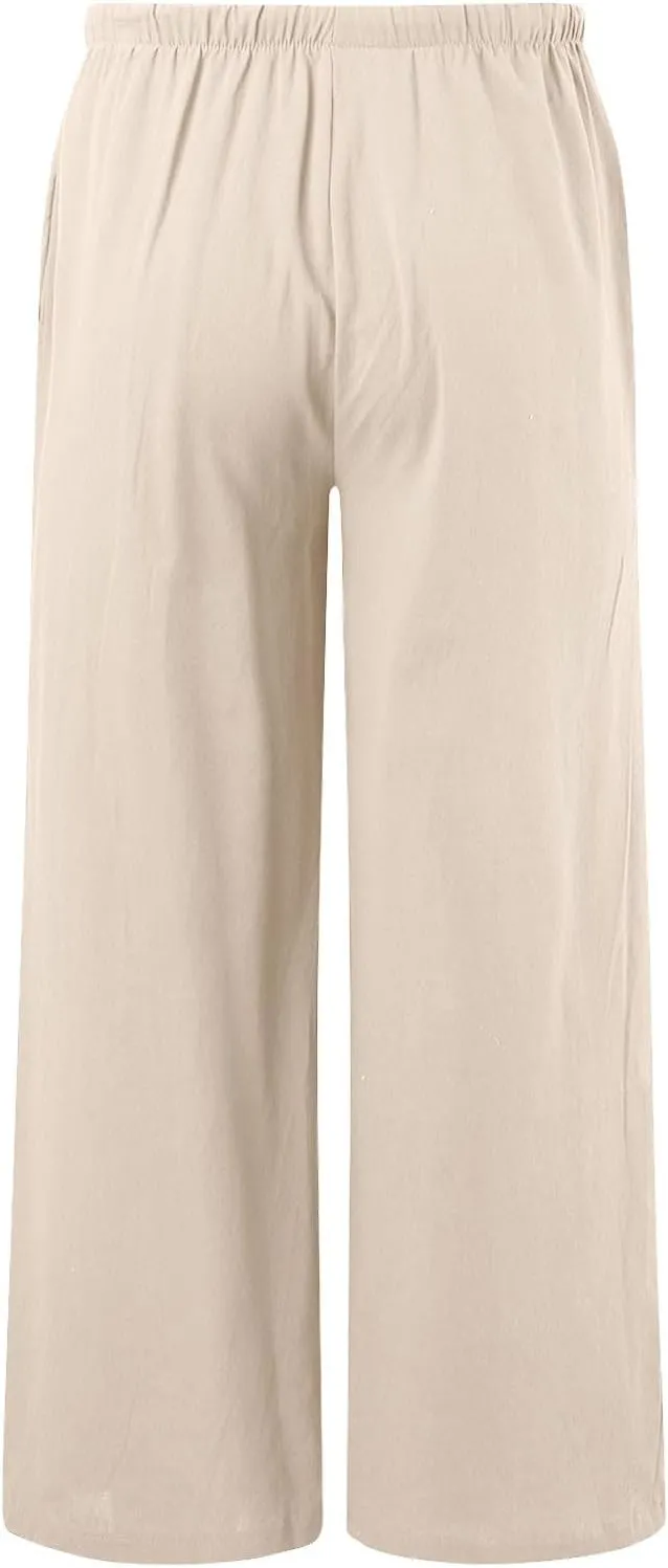 Womens Yoga Pants High Waisted Pants Drawstring Elastic Waist Straight Leg Loose Fit Trousers with Pockets