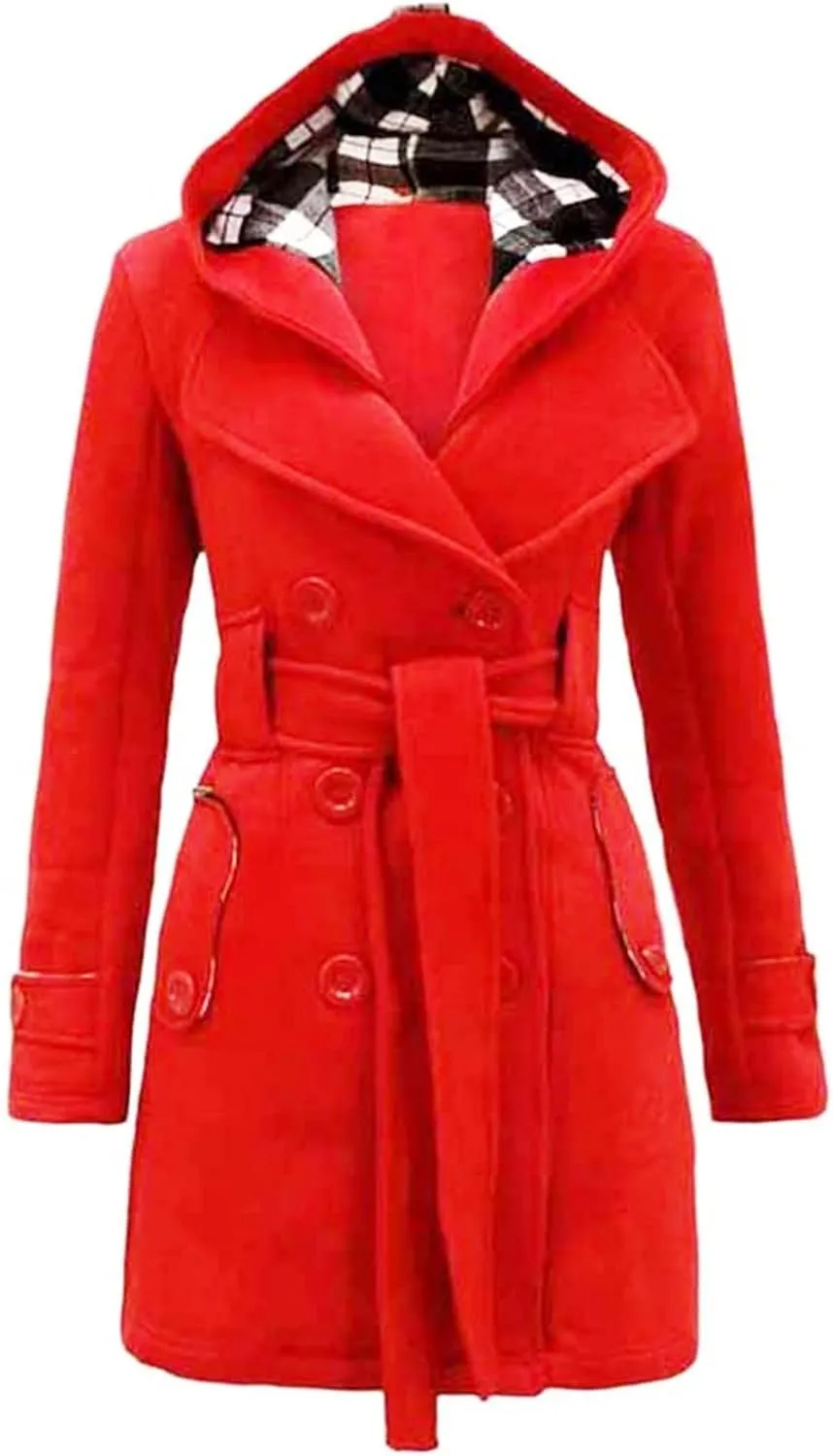Wool Blend Trench Coats Women Double Breasted Overcoat Casual 2023 Autumn Winter with Hood with Belt Peacoat Trendy