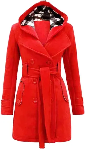 Wool Blend Trench Coats Women Double Breasted Overcoat Casual 2023 Autumn Winter with Hood with Belt Peacoat Trendy