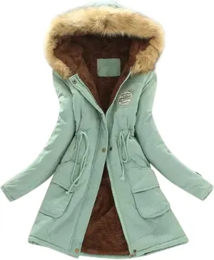 XUETON Winter Coats for Women Zip Up Hooded Warm Thicken Fleece Lined Parkas Military Safari Utility Anorak Jackets Outwear(Mint Green,3X-Large)