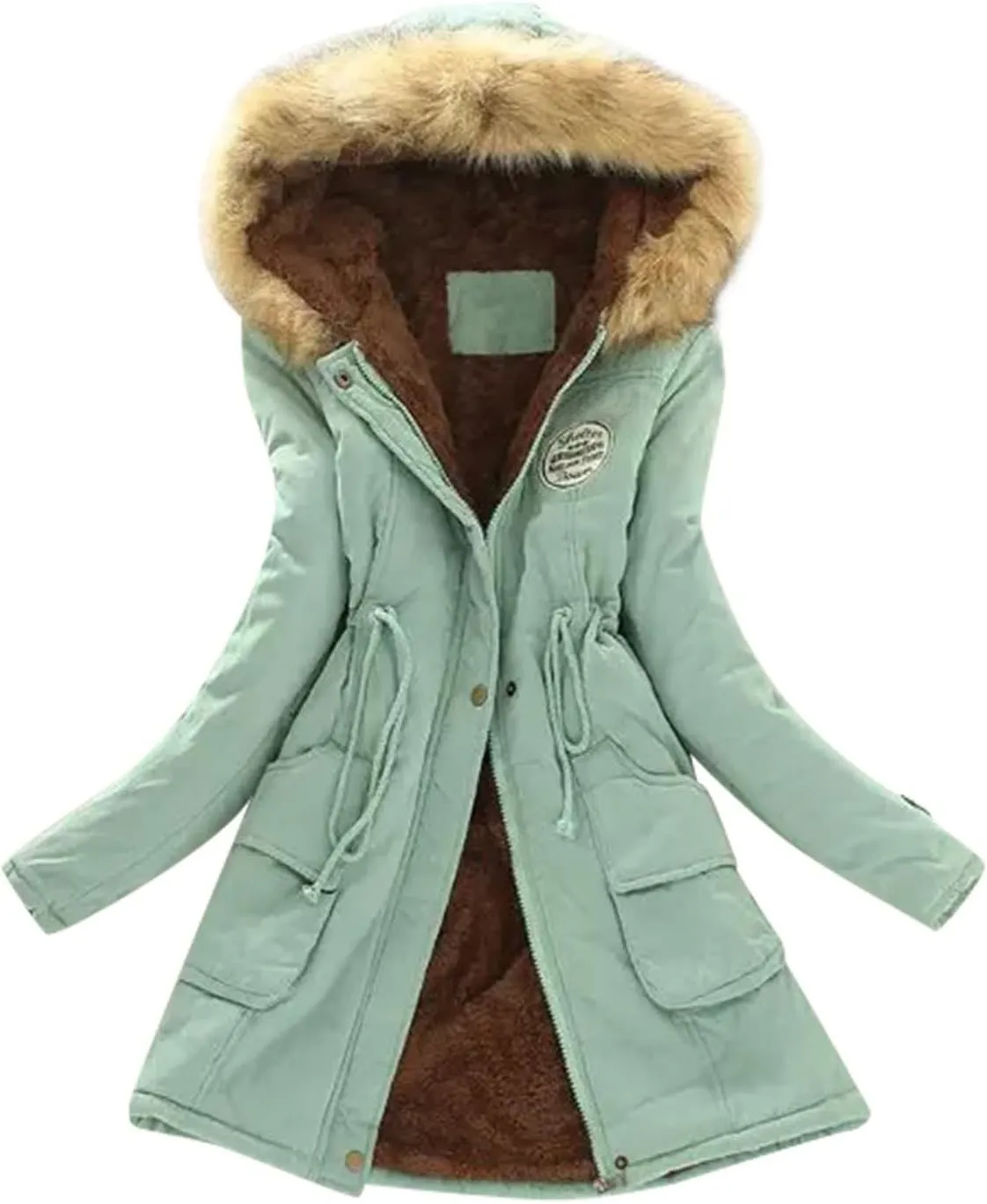 XUETON Winter Coats for Women Zip Up Hooded Warm Thicken Fleece Lined Parkas Military Safari Utility Anorak Jackets Outwear(Mint Green,3X-Large)